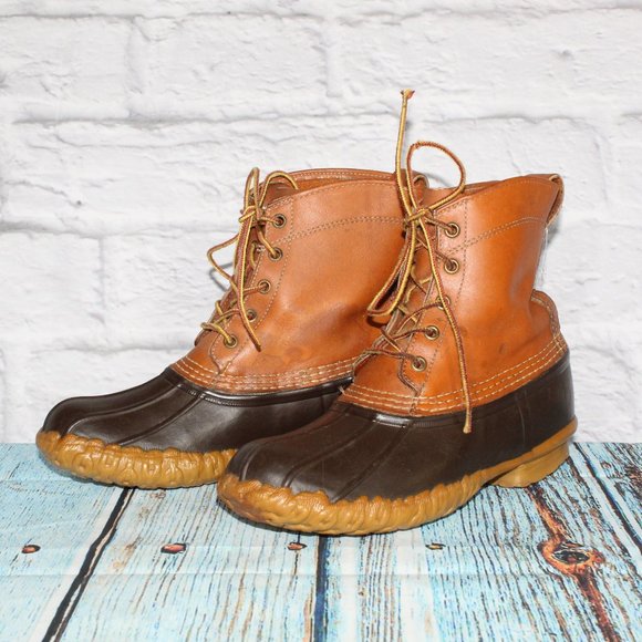 LL BEAN Brown Leather Unlined Waterproof Duck Boots Size 9 M - Picture 2 of 9